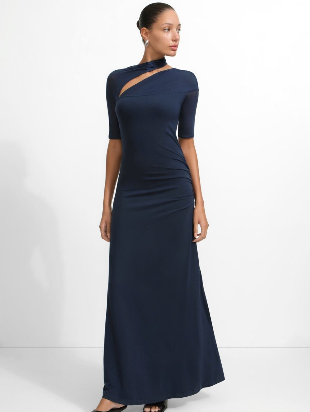 Sz M - MARCELLA Zola Navy One-Shoulder Cutout Maxi Dress